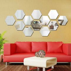 12Pcs Wall sticker hexagonal self-adhesive mirror effect living room home decoration In Pakistan