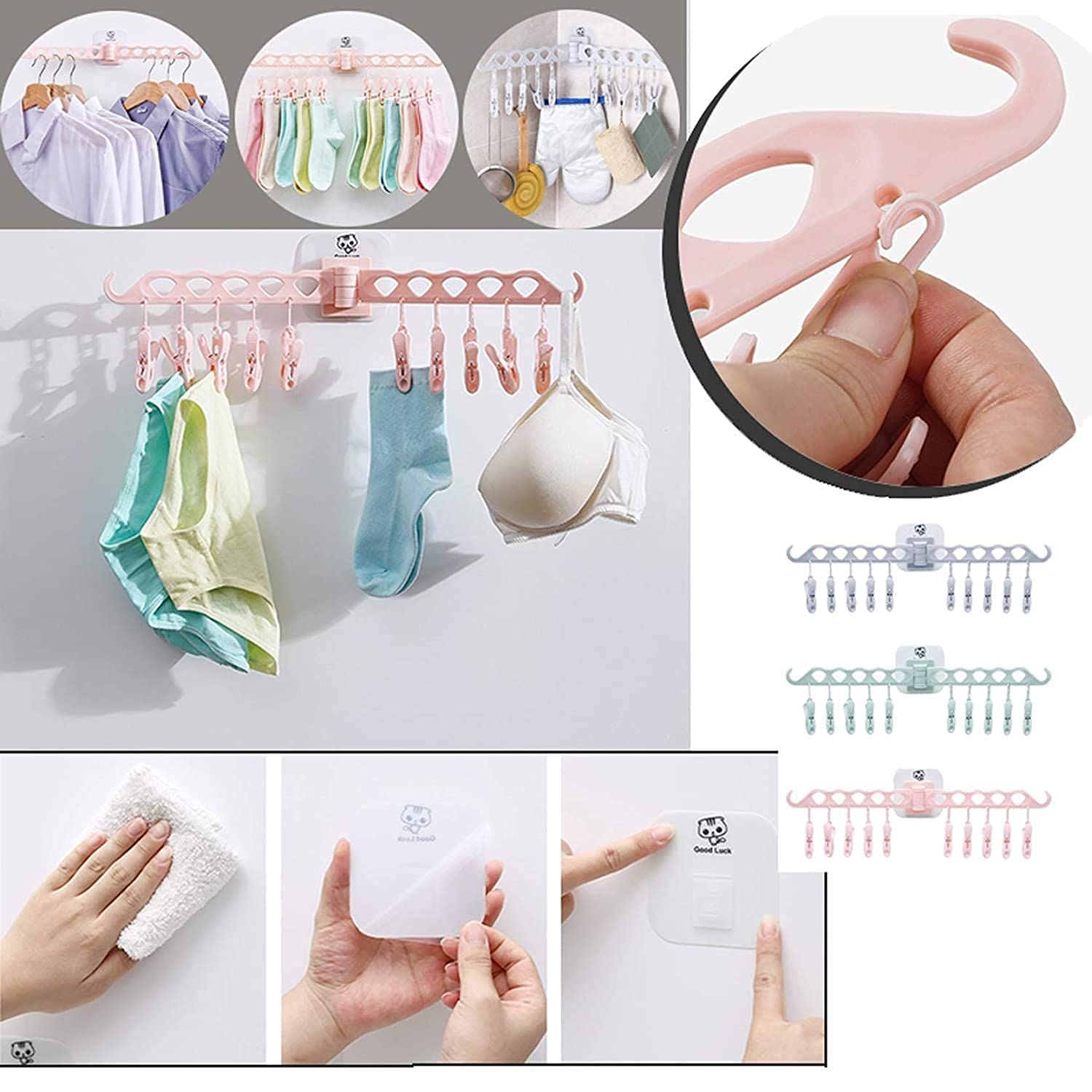 10 Clip Foldable Socks Drying Hanger-Adhesive In Pakistan