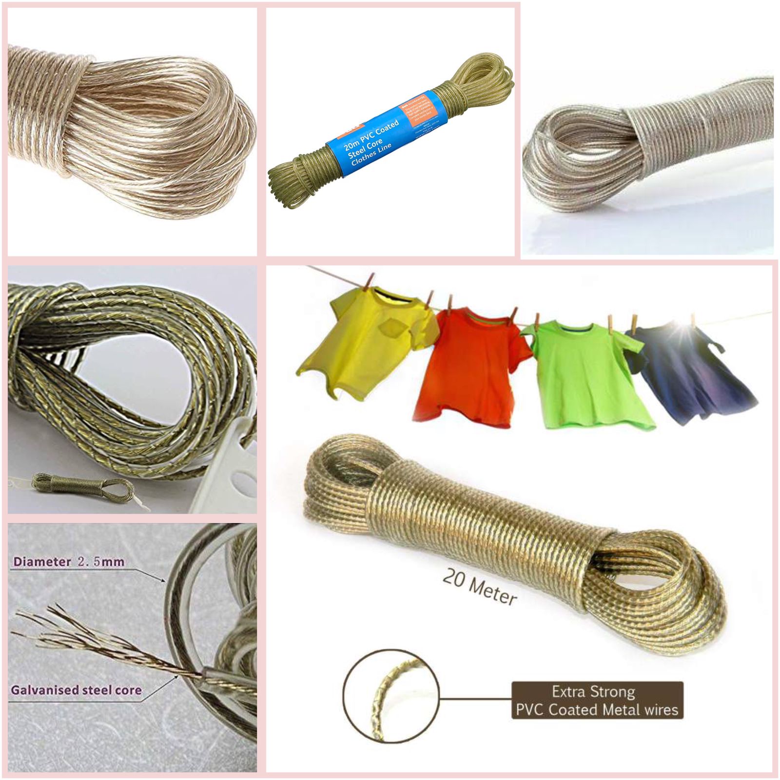 20m Extra Strong PVC Coated Clothesline Metal  Wire In Pakistan