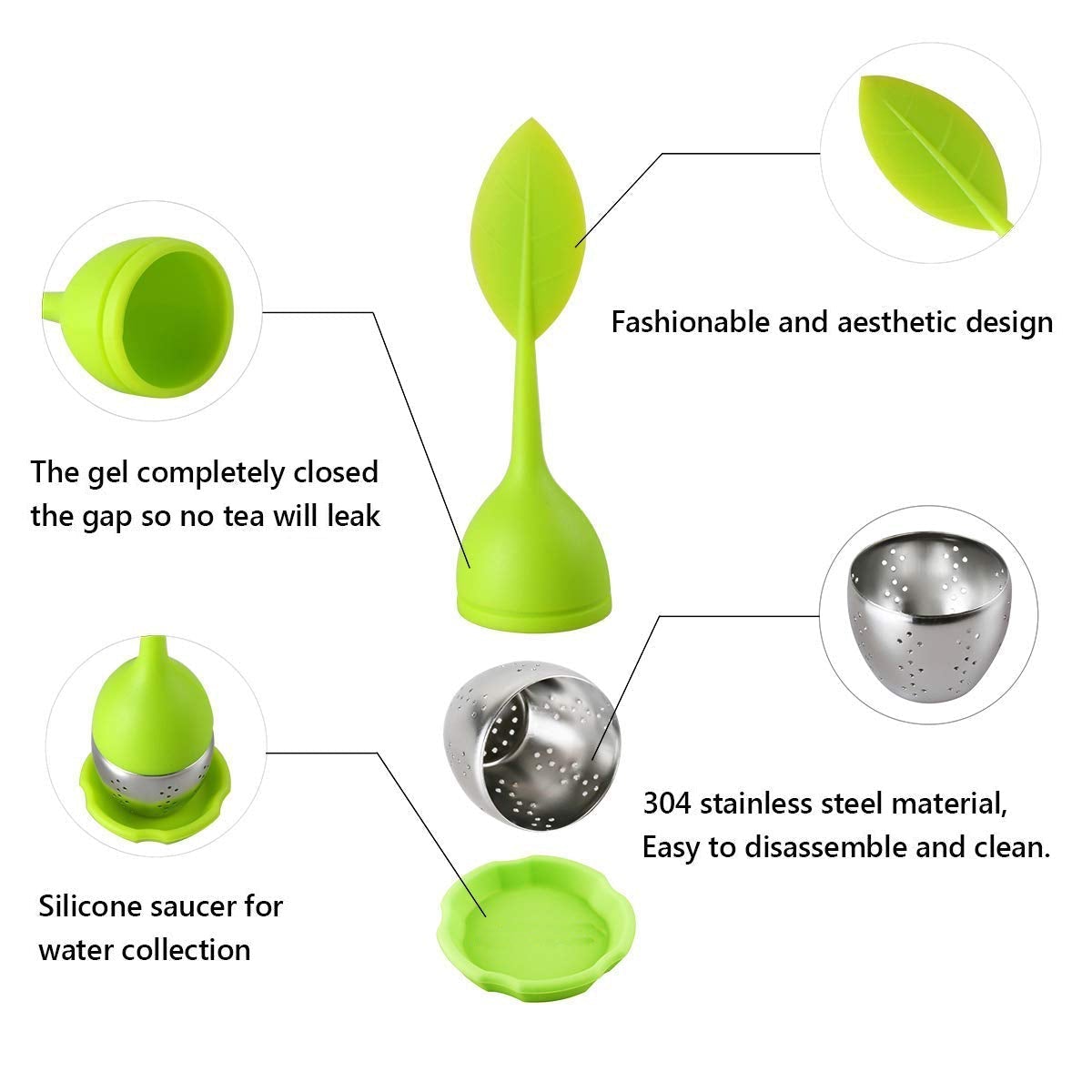 Bekith Tea Infuser 5-Pack - Silicone Handle Stainless Steel Strainer Drip Tray Included In Pakistan