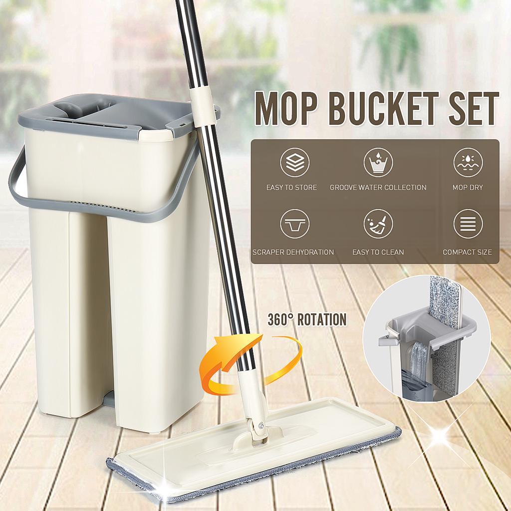 Flat Squeeze Mop Bucket Hand-Free Wringing Floor Cleaning Set In Pakistan